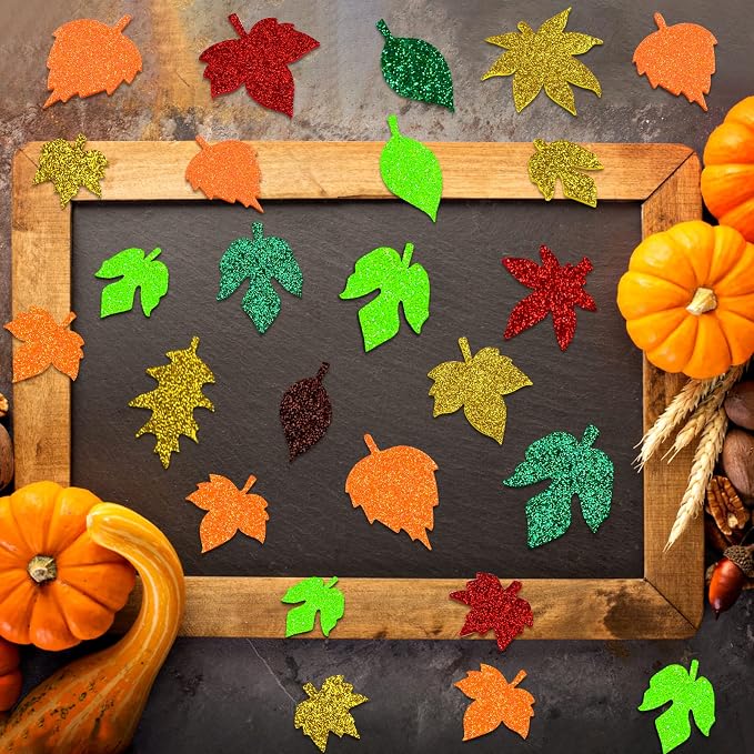 Coopay Glitter Fall Leaf Stickers Thanksgiving Christmas Adhesive Foam Maple