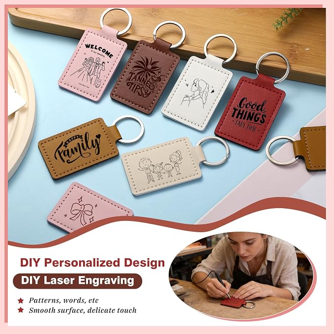 30 Pcs Leather Key Fob Kit, 6 Colors Leather Keychain Blanks, Rectangular PU