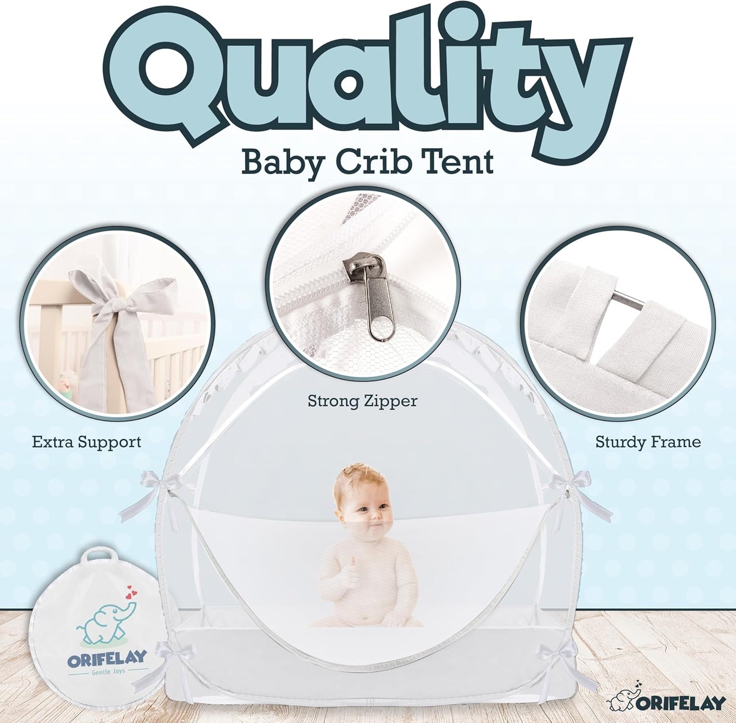Baby Crib Tent - Toddler Bed Tent w/White Noise Machine, Wide Zipper Opening - Easy Setup Crib Cover w/Glow in The Dark Stickers & Custom Multi Color Light, Breathable Mesh Cribs Net (White)