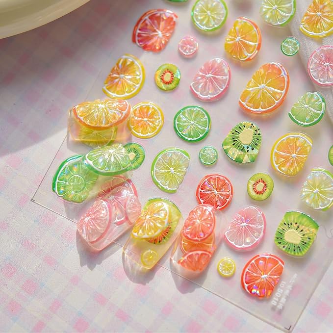 Summer Fruit Nail Art Stickers Decals 5D Embossed Fruit Nail Stickers 1PCS