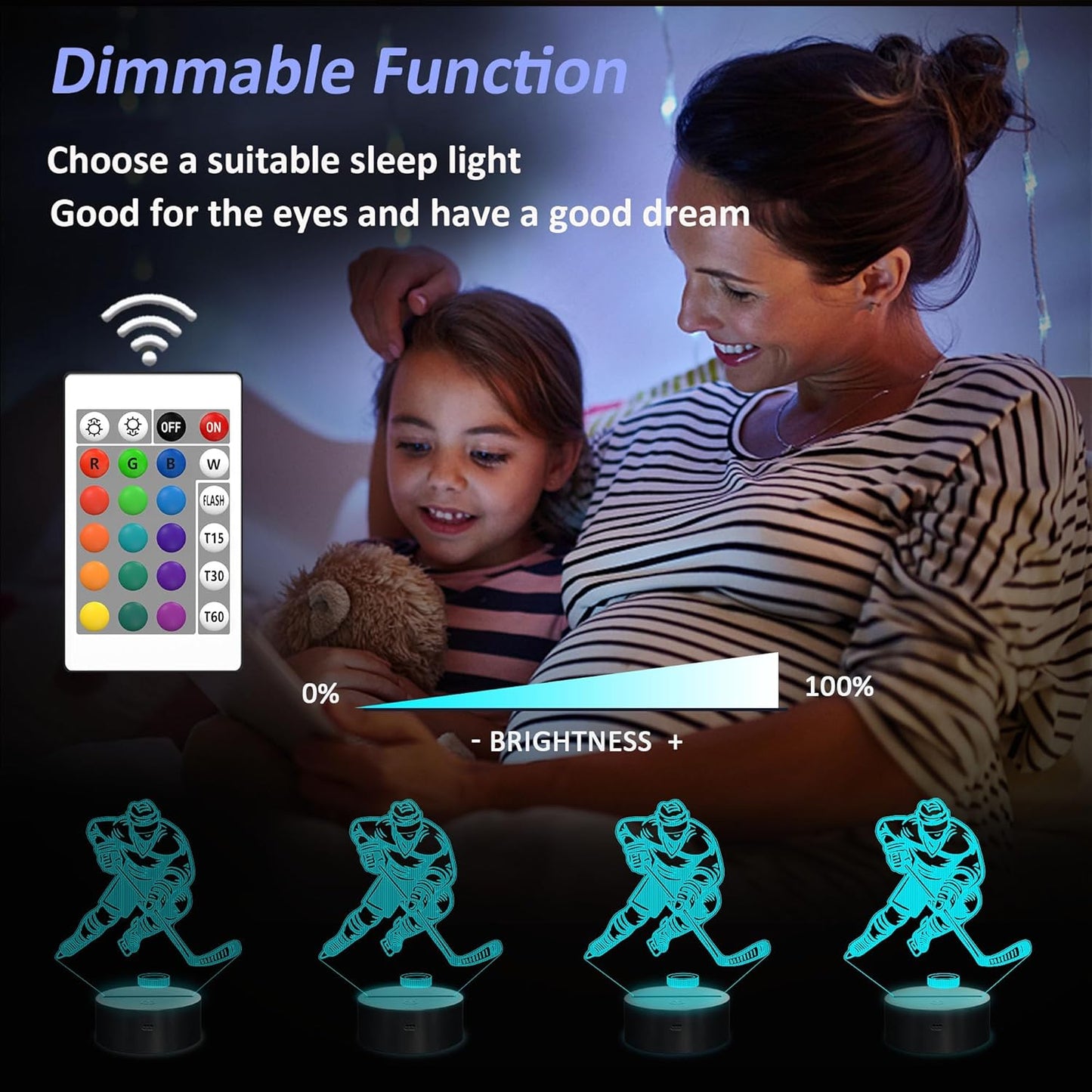 Hockey Gifts for Boy, 3D Illusion Lamp, 3D Hockey Night Light with 16 Colors Remote and Touch Control, Ice Hockey Decor for Kids Room, Boys Girls Birthday Gifts, FS-2810-9999