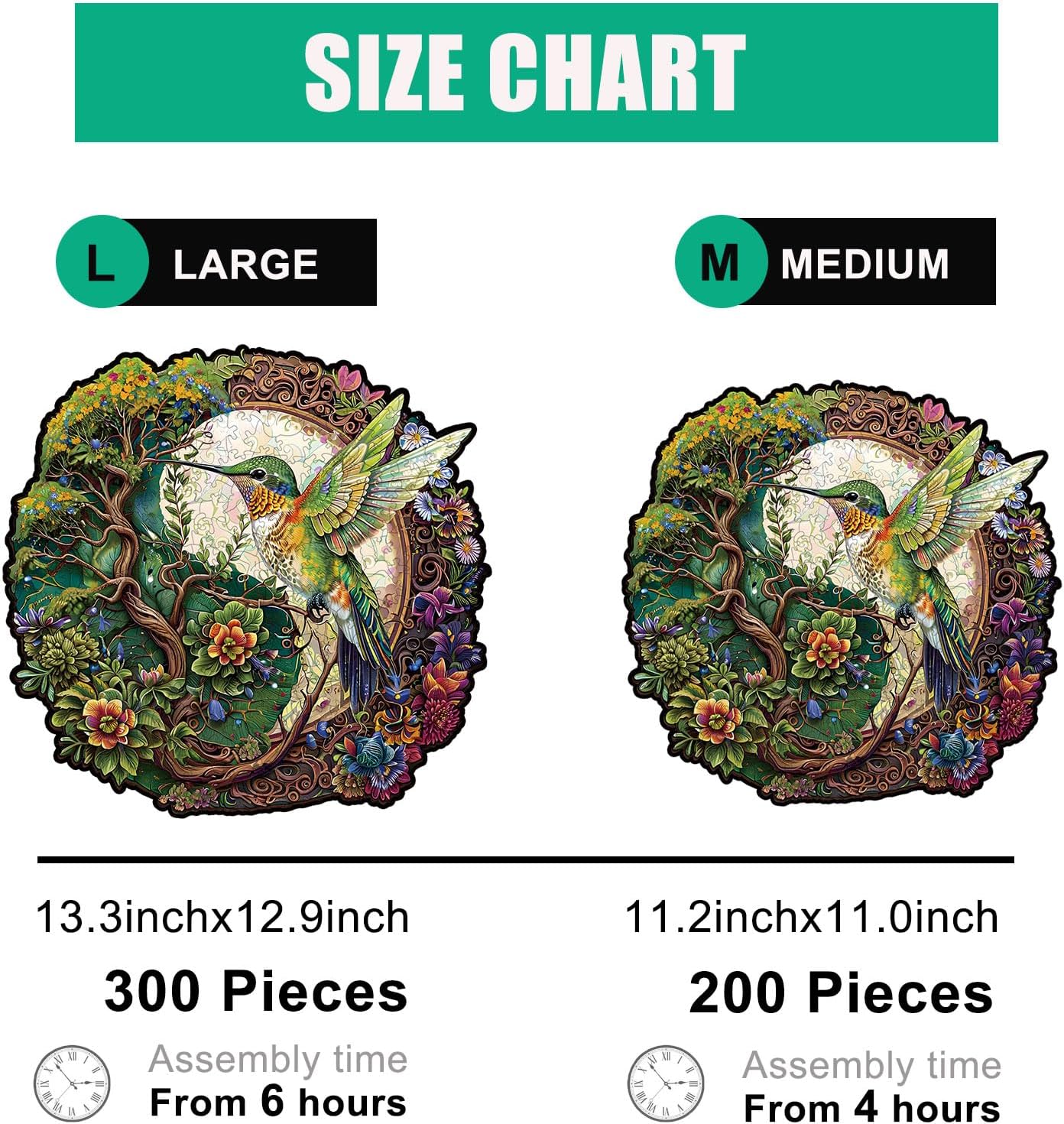 Wooden Jigsaw Puzzle for Adults - Hummingbird Tai Chi Unique Animal Shaped, 13.3x12.9in, 300 Pieces, Zen Art, Challenging and Fun Gift