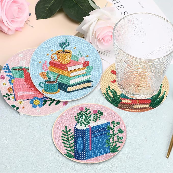 8 Pcs Book Diamond Art Coasters Kit