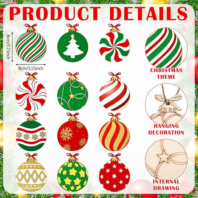 Cinnvoice 60 Pcs Wood Christmas Crafts