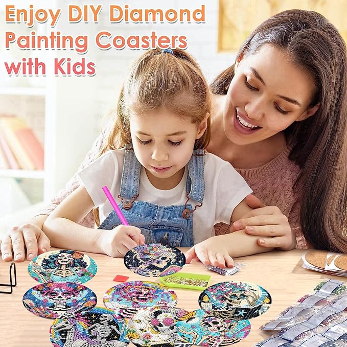 ijbnhd 8 PCS Skull Diamond Art Coasters Kit Diamond Painting Coasters | Skull