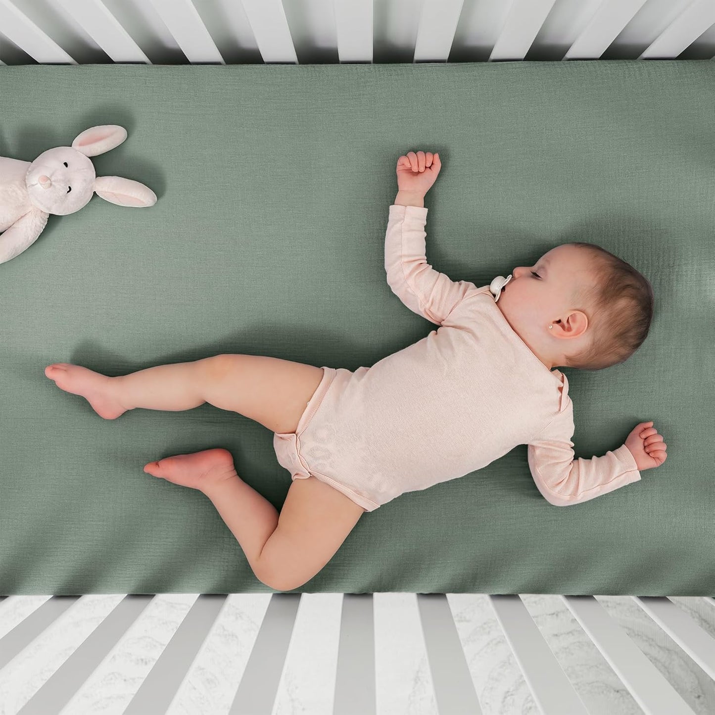 Comfy Cubs 100% Muslin Cotton Fitted Crib Sheet - Soft, Standard & Breathable Crib Sheets for Toddler Mattress - Snug Fit, Secure Elastic with Beautiful Packaging for Boys & Girls - Fern