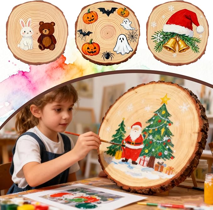 FSWCCK 2 Pack Nature Unfinished Round Wood Slices, 11-13 Inches Wooden Circle