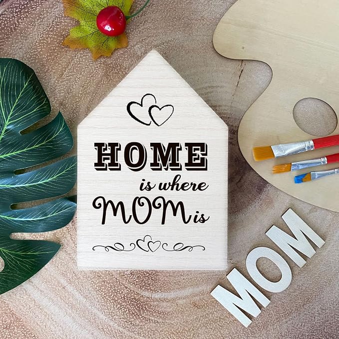 4 Pack 8 Inch Wooden House Shape Block Unfinished Wood Farmhouse Cutouts