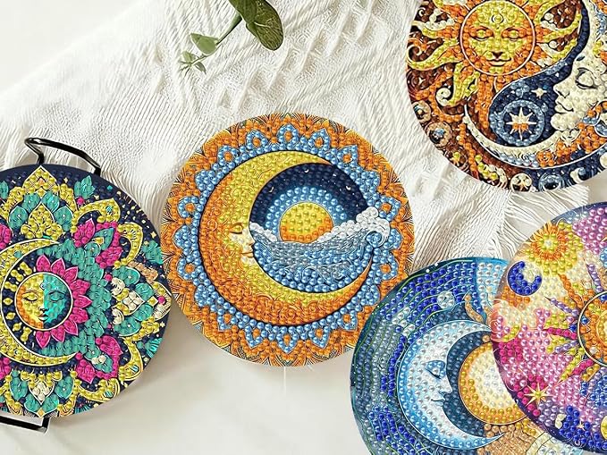 8 PCS Diamond Art Coasters Kits Sun and Month Diamond Painting Coaster |