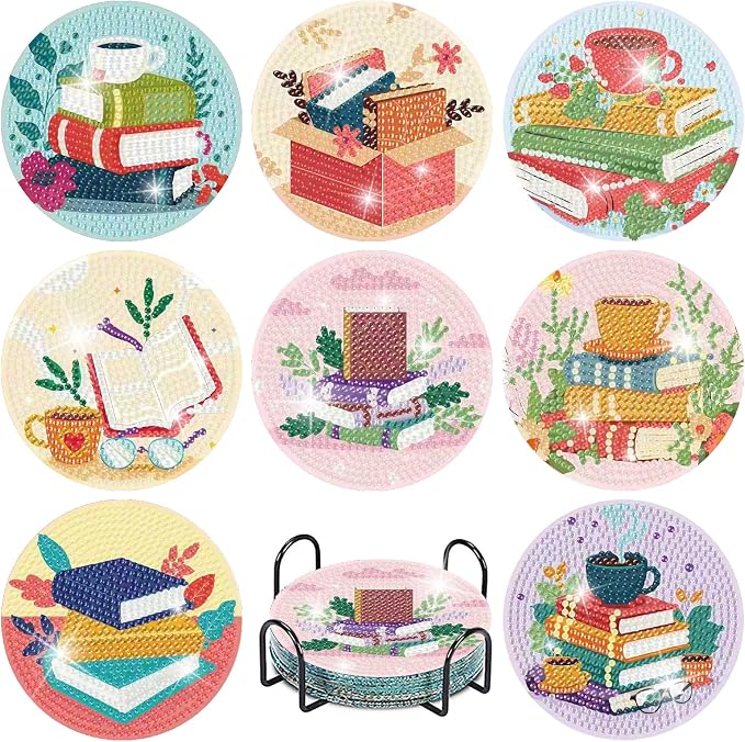 8 Pcs Book Diamond Art Coasters Kit