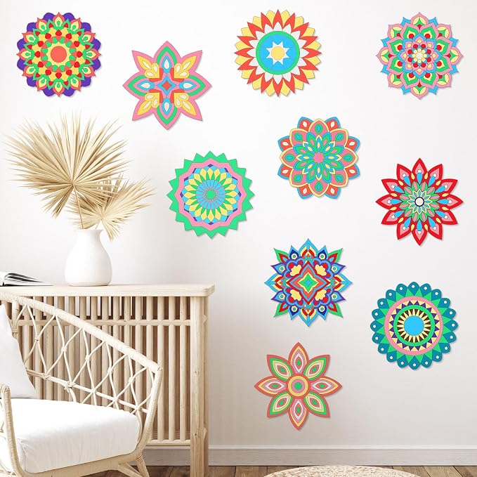 Vercraft 22 Pcs Wooden Mandala Painting Set 10 Mandala Unfinished Wood Cutouts