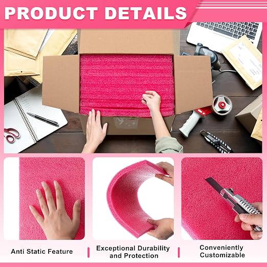 Pangda 8 Pcs 14.75" x 9.5" x 0.75" Pink Polyethylene Foam Sheets Anti Static