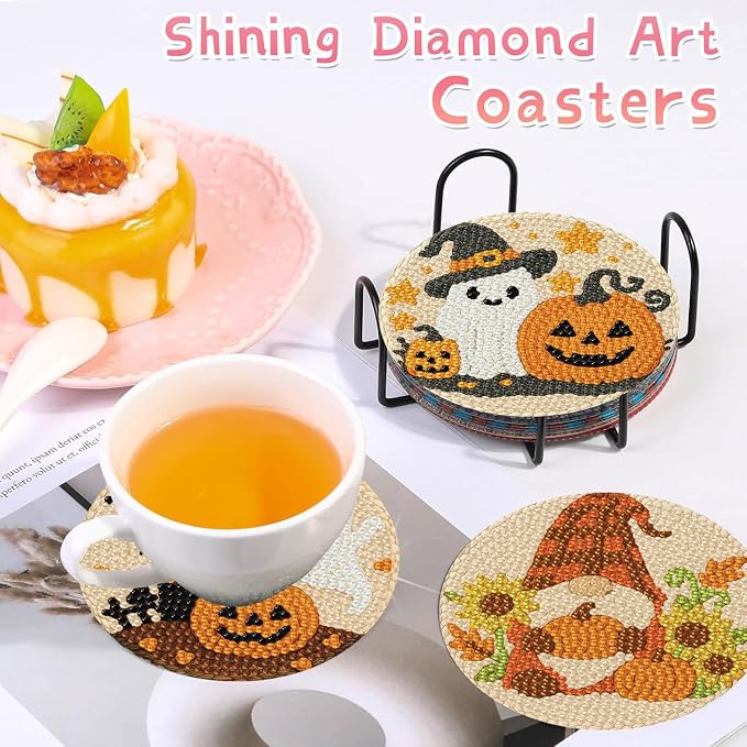 8 PCS Halloween Diamond Art Coasters Kits Cute Diamond Painting Coaster |