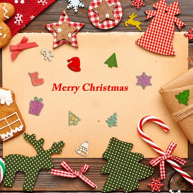 300 Pieces Unfinished Mini Wooden Christmas Ornaments DIY Wooden Christmas