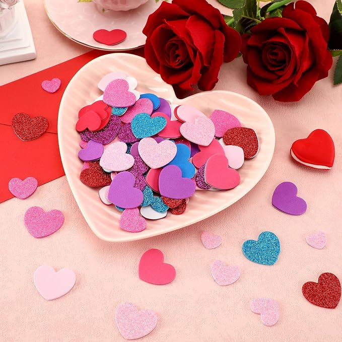 600Pcs Foam Heart Stickers Valentine's Day Glitter Love Sticker | 3 Sizes