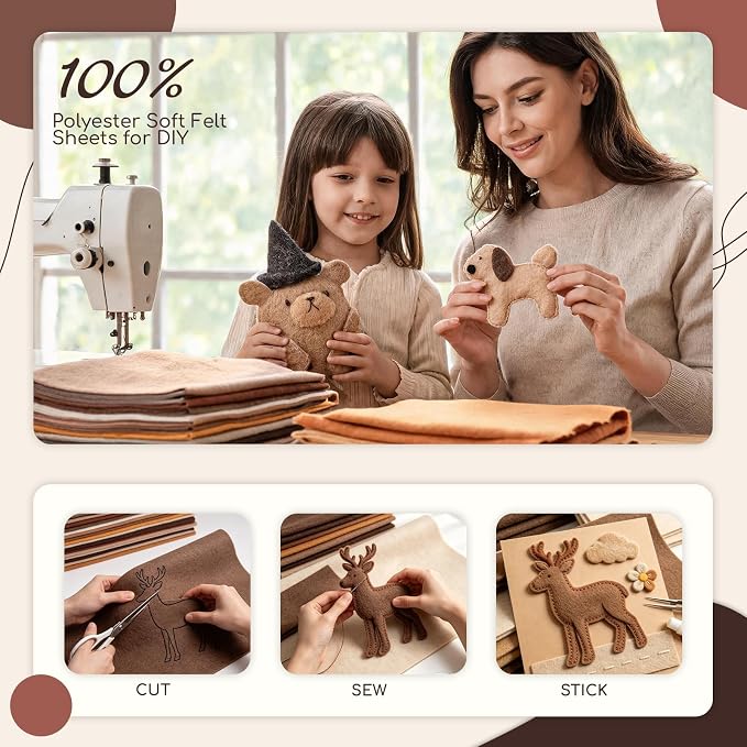 16 Pcs 8x18in Soft Felt Fabric Sheets, 16 Assorted Brown Colors Felt Pack