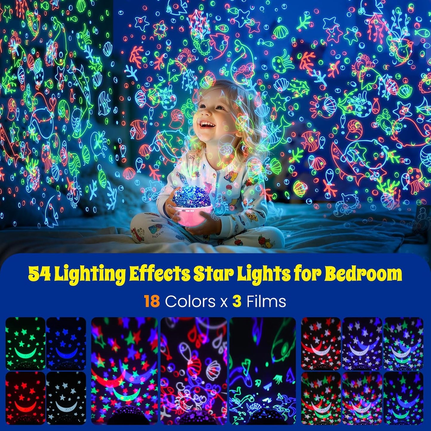 Kids Star Night Light, Night Light Projector,Nebula Star Projector 360 Degree Rotation - 6 LED Bulbs 18 Light Color Changing with USB Cable, Romantic Gifts for Men Women Children (Pink)