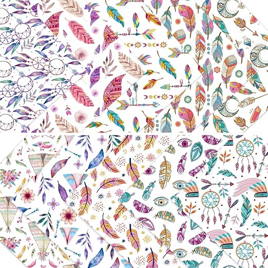 ONEART | 10 Pieces Bohemian Printed Clear PVC Vinyl Sheets, A4 Size See Through