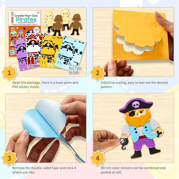 VKPI 4 Pieces EVA Foam Art Crafts Gift Kit, Creative Make Your Own Pirates