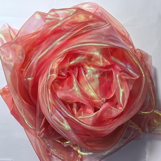 Orange Red Iridescent Organza Fabric