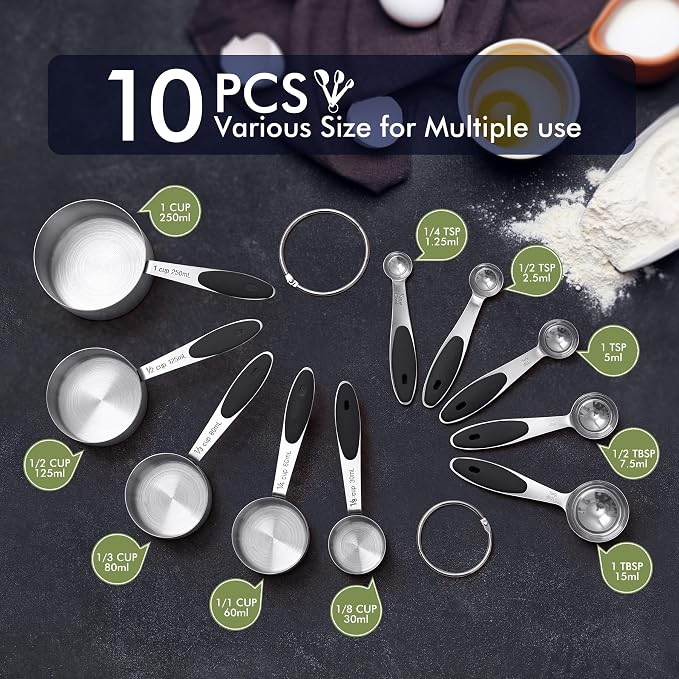 HOTEC 10-PACK Measuring Cups and Spoons Set, Kitchen Gadagets Cooking Baking