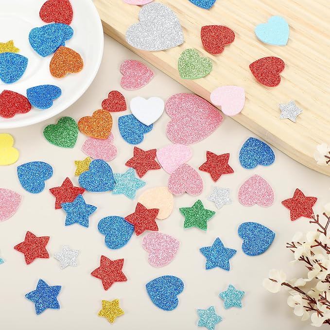 MECCANIXITY 180Pcs Glitter Foam Stickers 1 Inch Self-Adhesive Sparkly