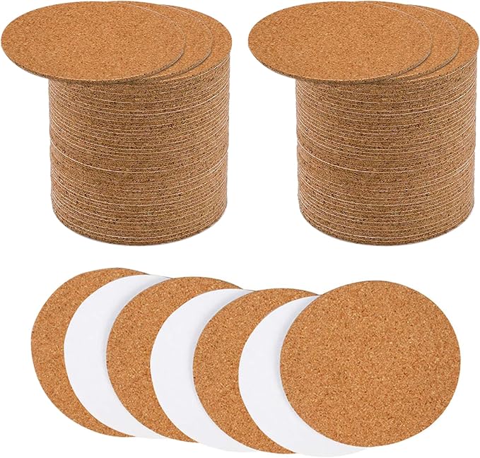 Self-Adhesive Cork Round, Allazone 120 Pack 9 x 9CM Cork Backing Sheets