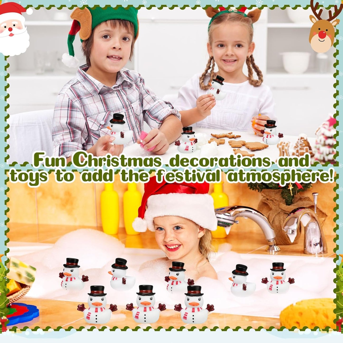 Yaomiao 24 Pcs Christmas Rubber Ducks Bulk Rubber Ducks Bath Toys Christmas Stocking Stuffers Snowman Decorations with Card Xmas Duck Gifts for Xmas Party Favors