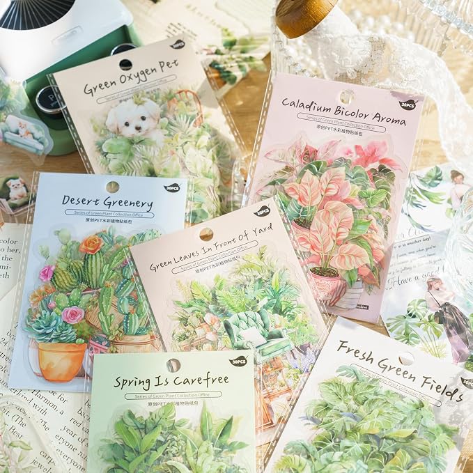 Yoksas 180Pcs Nature Green Potted Plants Stickers