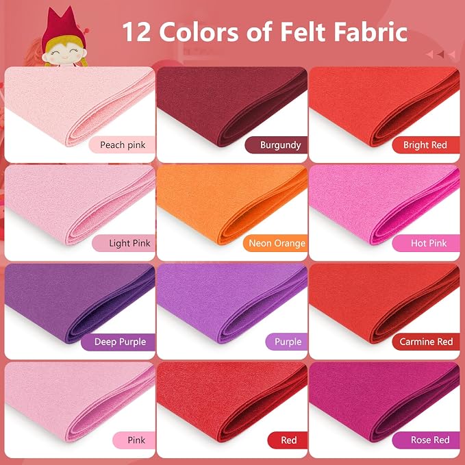 12 Rolls 8"x35" Large Stiff Felt Sheets, 1mm Felt Fabric Sheet