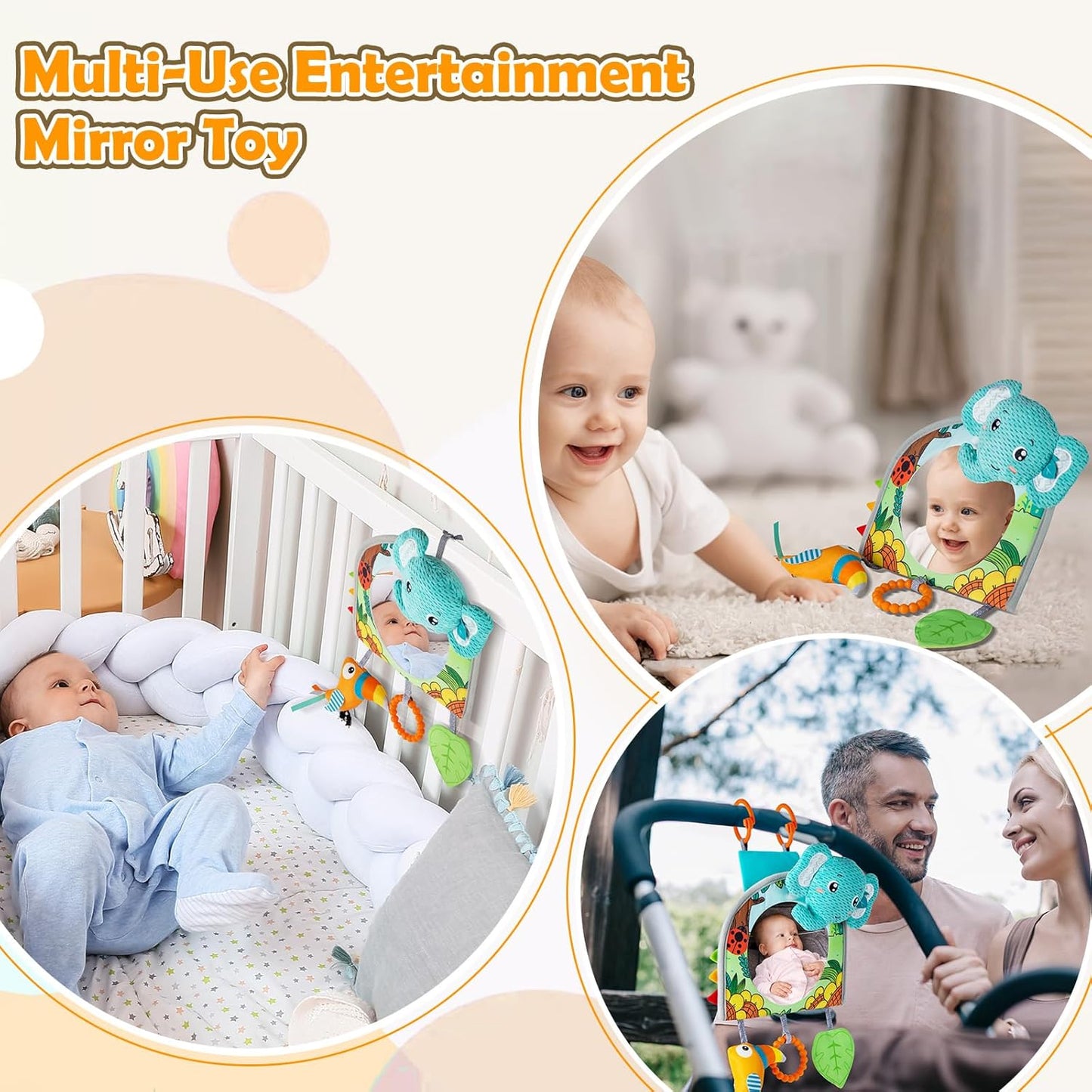 Car Seat Toy, Baby Car Mirror for Rear Facing, Travel Baby Activity Center with Hanging Engaging Toys for Infants Babies 0-6-12-18 Months Boy Girl