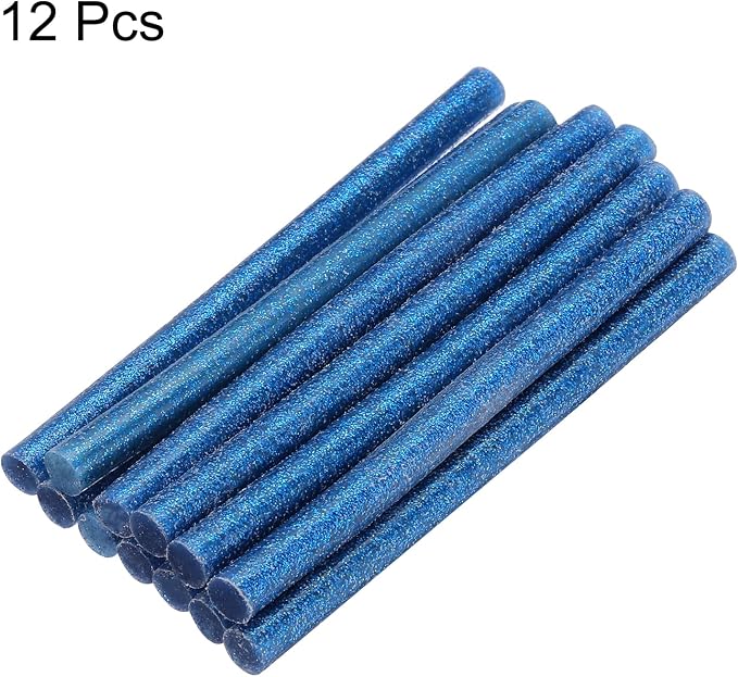 uxcell Mini Hot Glue Sticks for Glue Gun 7mm x 100mm Glitter Blue 12pcs