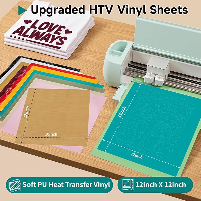 TECKWRAP Heat Transfer Vinyl for T Shirts, 50+ Washes, 10 Sheets 12" x 12" |