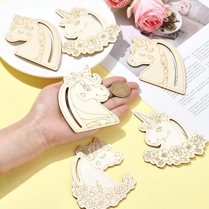 24 Pcs Unfinished Wood Unicorn Cutouts Wood Frame Embellishments