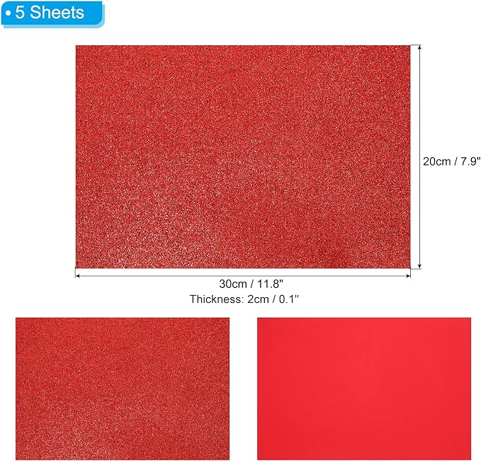 PATIKIL Red Shiny EVA Glitter Foam Sheet 11.8 x 7.9 Inch 2mm Thick Sparkle EVA
