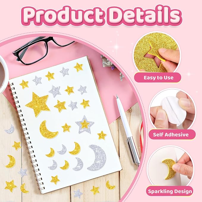 894Pcs Foam Stickers, Colorful Foam Shape Stickers Self Adhesive Star Moon