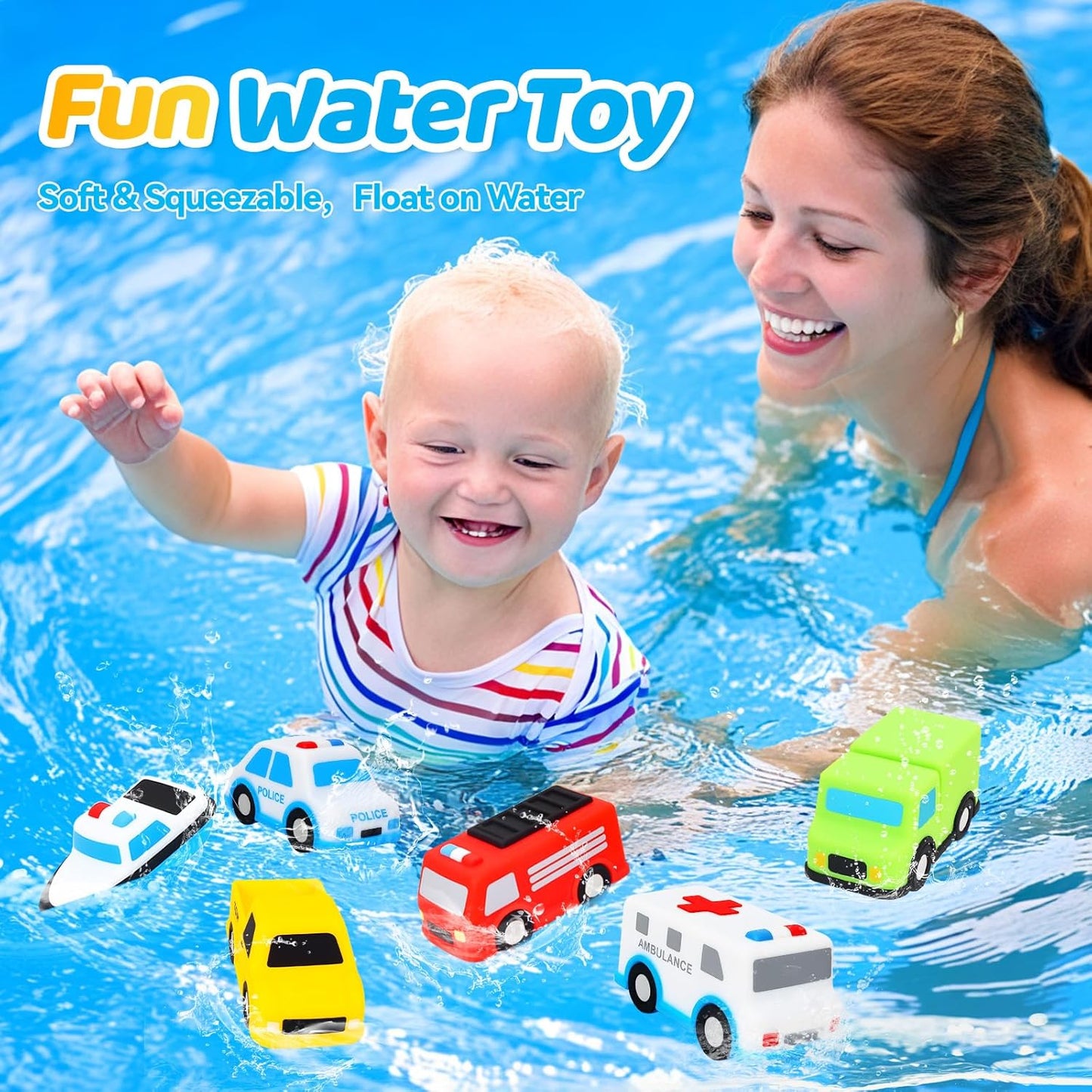 Silicone Cars Bath Toys for Toddlers, Christmas Birthday Gifts Age 1+, 6 Pack No Hole Bath Toys Design Keeps Moisture Out, Vehicles Play Set for Little Boys Girls Kids Christmas Stocking Stuffers