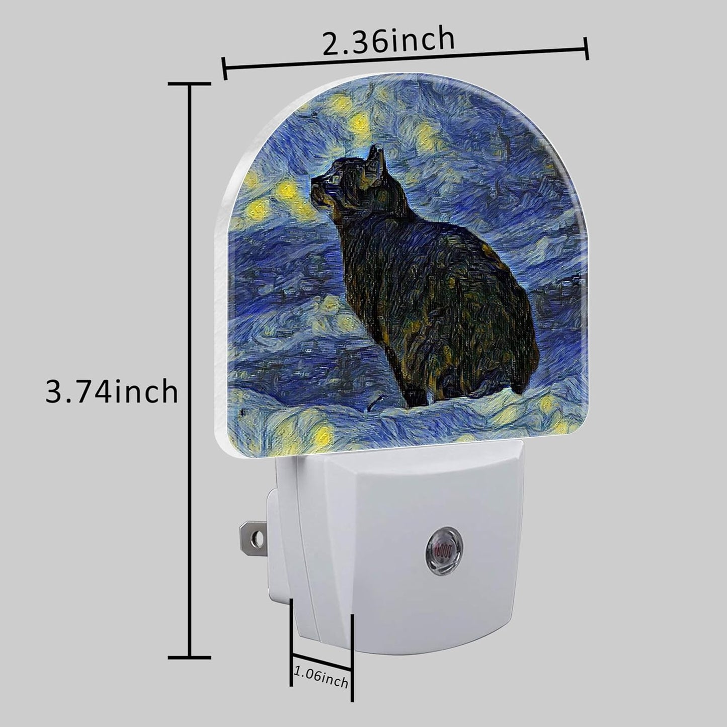 Starry Sky Black Cat Painting Night Light Plug into Wall with Dusk to Dawn Sensor Cute Nightlight for Kid Girls Boys Women Men Room Decor, Hallway, Kitchen, Bathroom, Nursery, Stairs