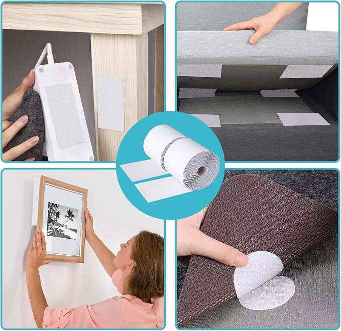 4.4''×16.5 Feet White Heavy Duty Hook and Loop Tape Adhesive, Keep Couch
