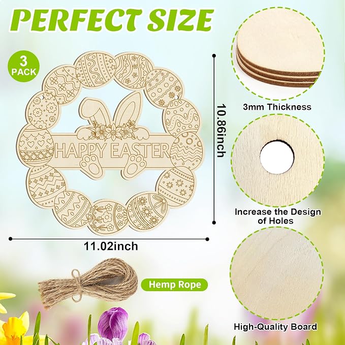 Large Size 12" Wooden Easter Ornaments to Paint, Wooden DIY Blank Unfinished