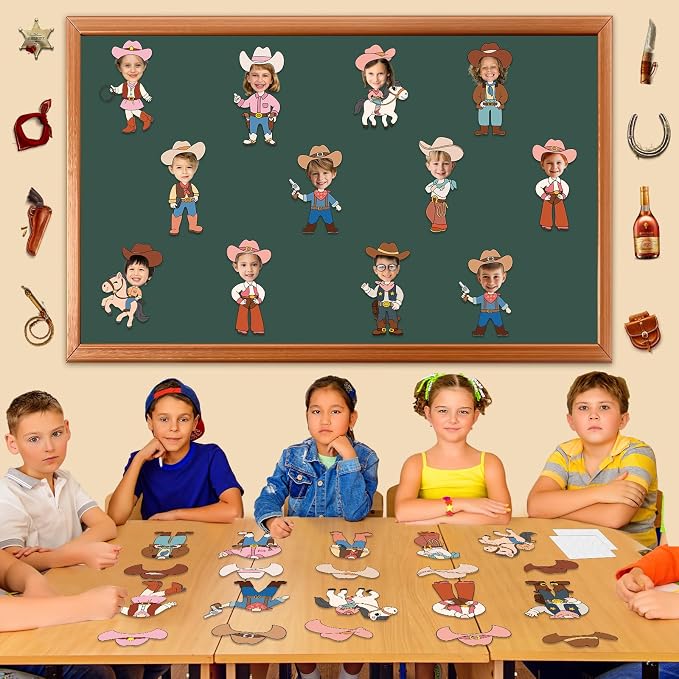 60pcs Western Theme DIY Cutouts Cowboy Cowgirl Hat Bulletin Board Decoration