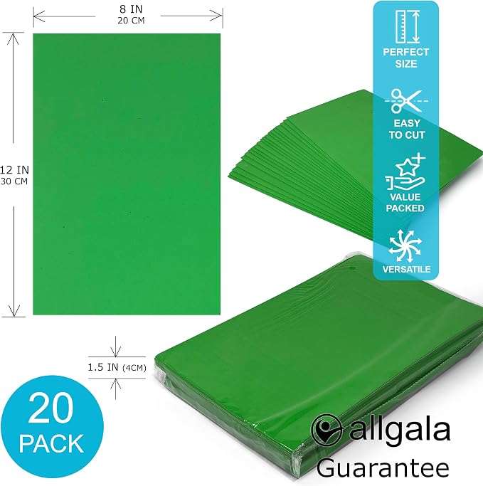 Allgala 20-Value-Pack EVA Foam Paper 8x12 Inch Sheets-Green-CF85305