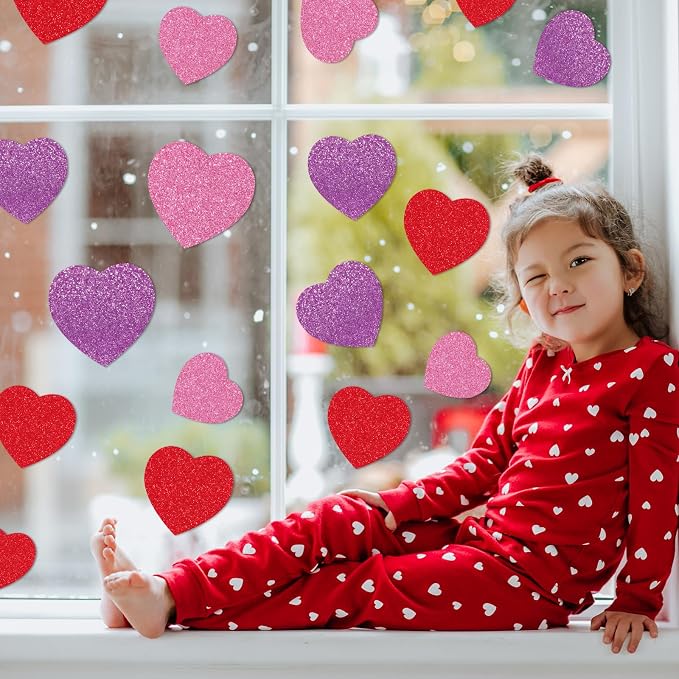 JarThenaAMCS 45Pcs Valentine's Day Glitter Heart Paper Cut-Outs