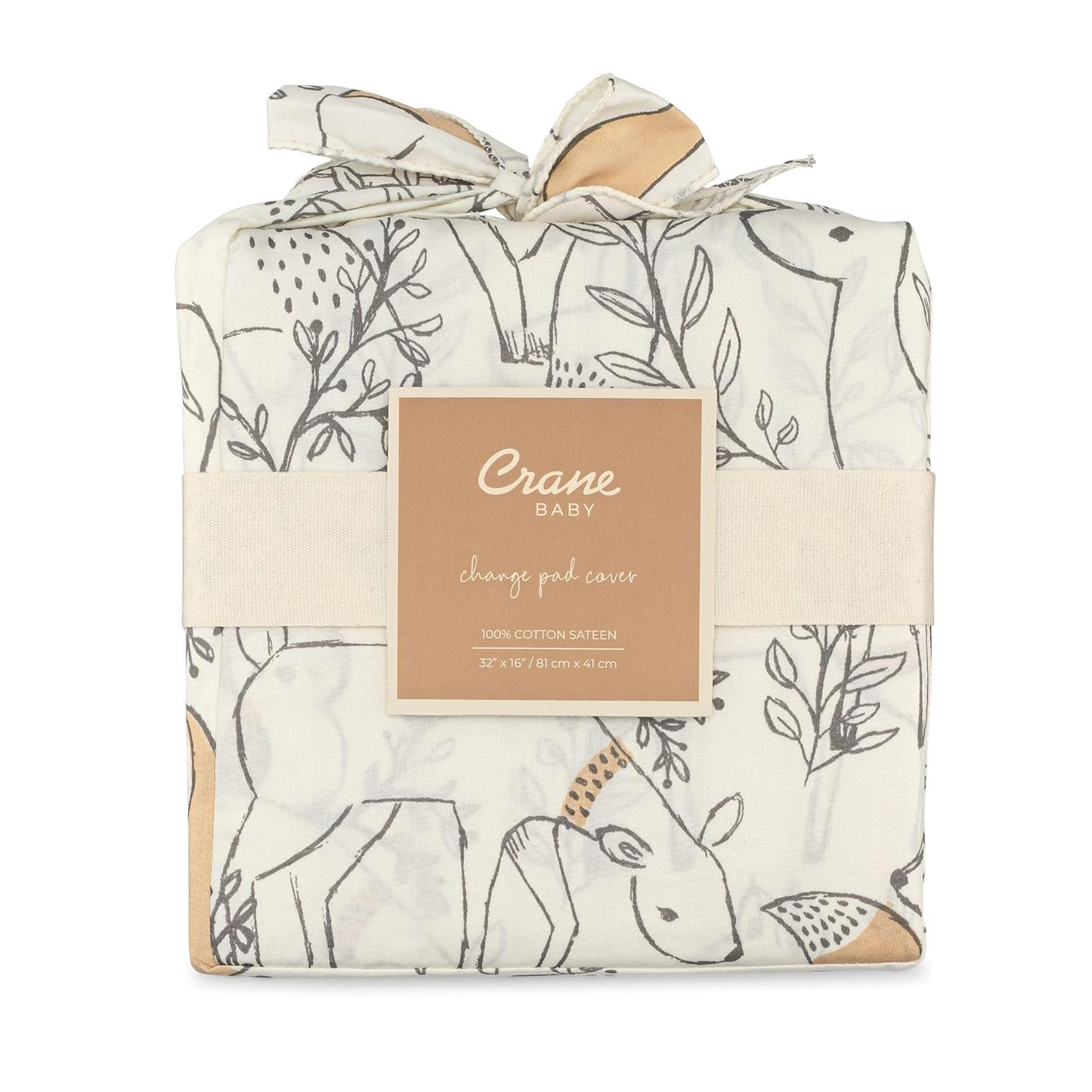 Crane Baby Woodland Quilted Changing Pad Cover, Animal Fox Print, Cotton Sateen, Secure Elastic Fit, Neutral Woodland Animal Nursery Decor for Boys and Girls, Diaper Changing Pad Cover