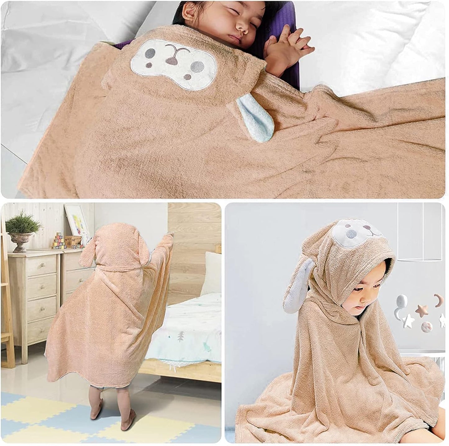 Visen Premium Hooded Towel for Kids,-28×55 INCH Large Size Kids Bath Towel,Ultra Soft Hooded Towel Wrap for Boys Girls, Highly Absorbent Bathrobe Blanket Gifts for Toddlers Shower (Brown)