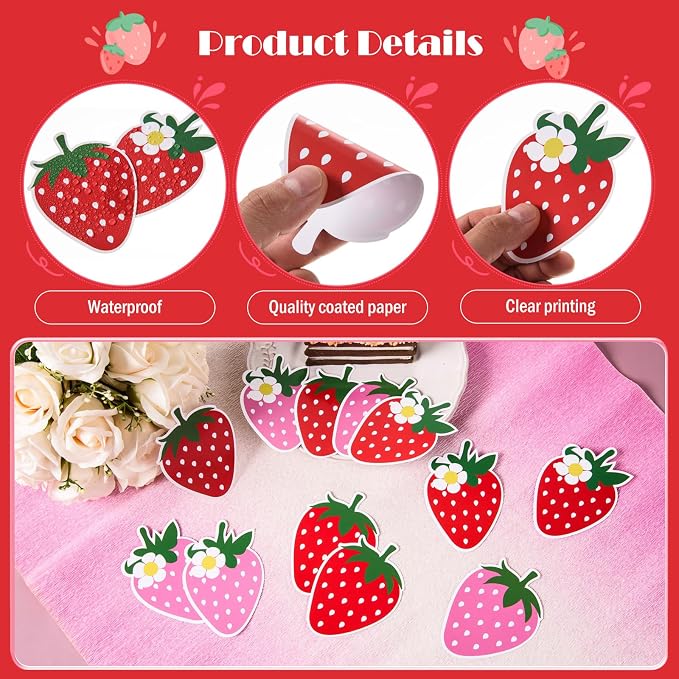 MixTeach 48 Pieces Strawberry Cutouts Summer Berry Paper Cutouts Strawberry