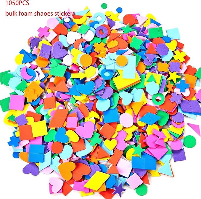 1050PCS Assorted Foam Shapes Stickers, Bulk Collage Materials |
