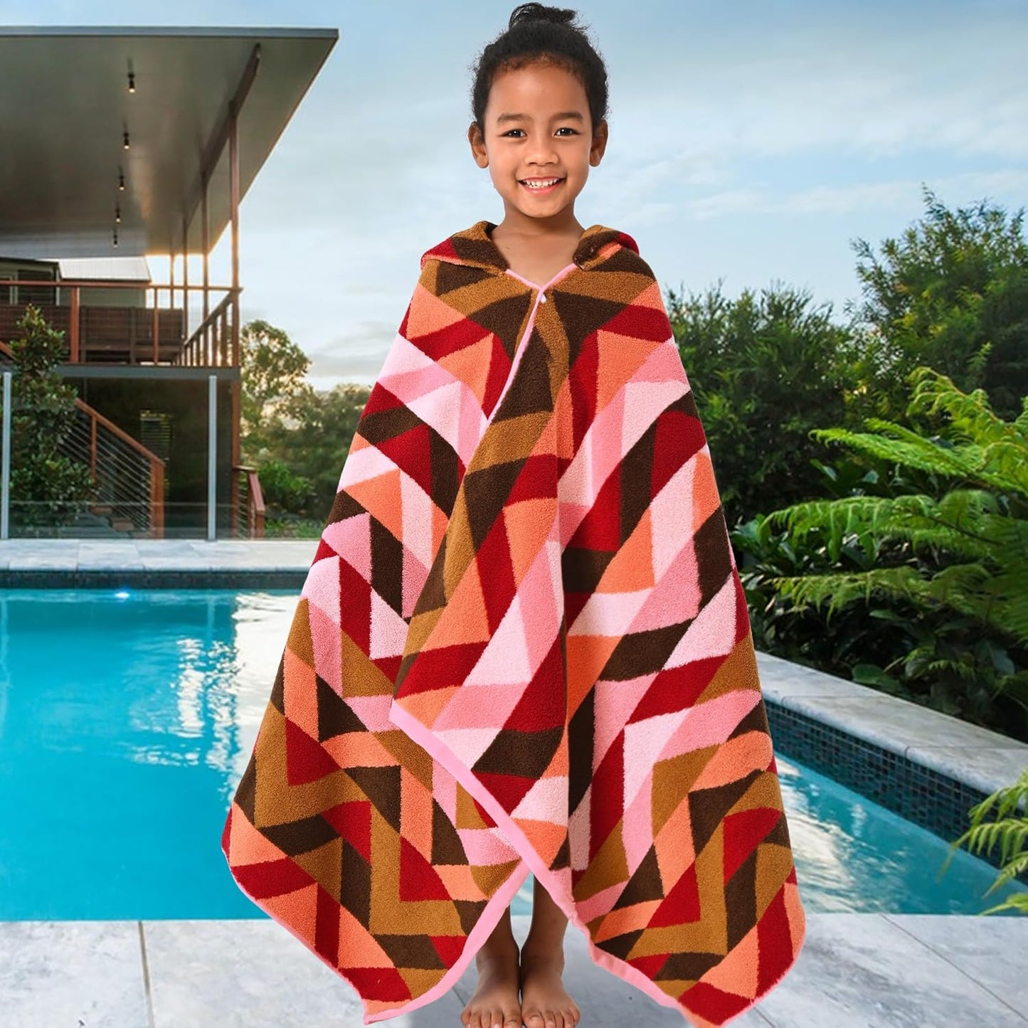 VOOVA & MOVAS Toddler Bath Towels (3-10Years) - Soft, Absorbent 100% Cotton Thick 500GSM Pool Towels,Perfect for Bath | Beach | Pool | Swim, Jacquard, Red