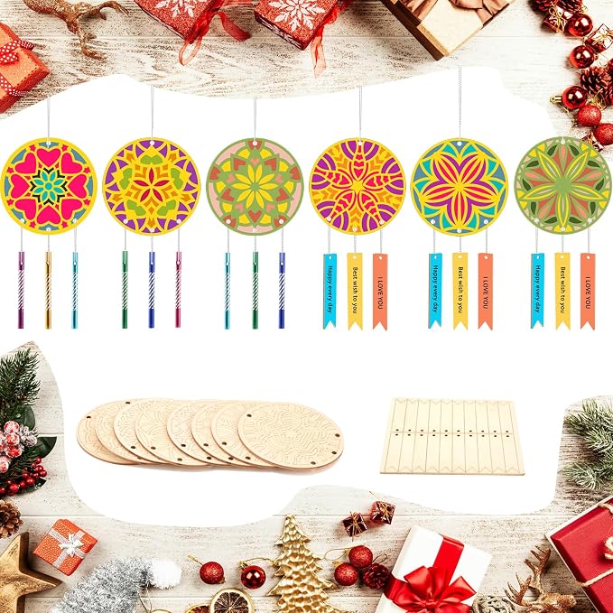 Wooden Mandala Wind Chime Ornaments Painting Craft, 8 Style Cutouts