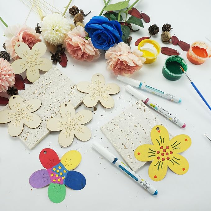 30 Pcs Wooden Flower Decor Unfinished Wood Crafts